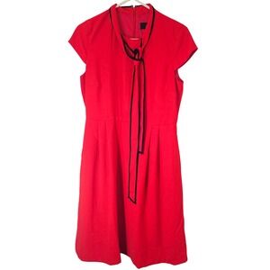 J Crew Red Cap Sleeve Tie Neck Dress 8 Office Holiday Office Career Midi Preppy